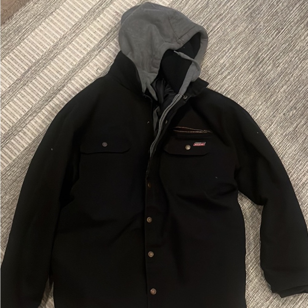Dickies Black Shirt Jacket with Gray Hood
